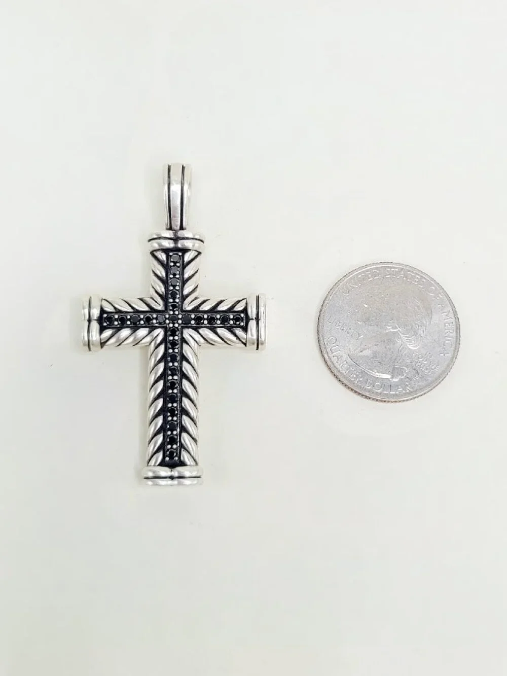 David Yurman Large Chevron Cross Pendant w/ Pavé Black Diamonds - 41.5mm
